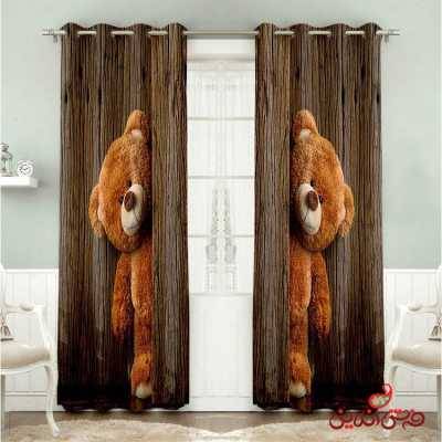 پرده 2عددی کودک طرح خرس قهوه ای کد 2559