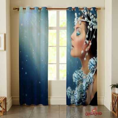 پرده 2عددی مدرن طرح چهره عروس (پس زمینه آبی)کد 2666