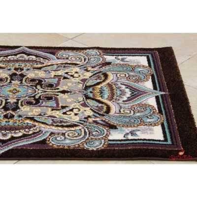 فرش ماشینی ساوین طرح شاه گل قهوه ای