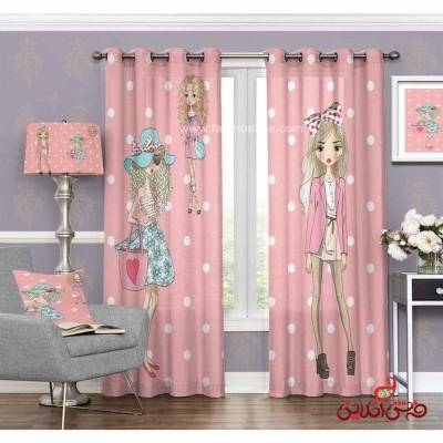 پرده 2عددی کودک طرح سه دختر مو طلایی کد 3115