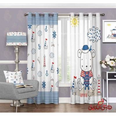 پرده 2عددی کودک طرح خرس ملوان کد 3151