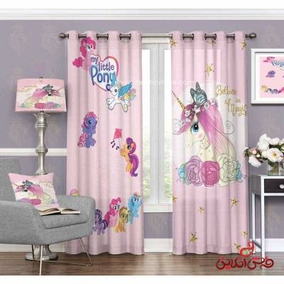 پرده 2عددی کودک طرح اسب تک شاخ(یونیکورن)کد 3177