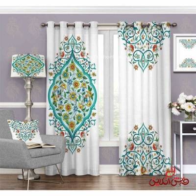 پرده سنتی اسلیمی آبی آسمانی کد 3229