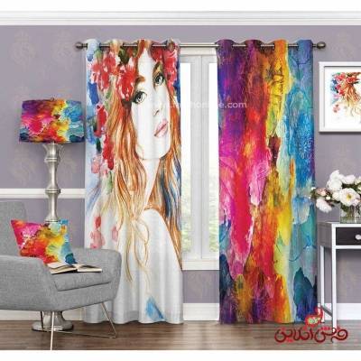 پرده طرح چهره زن آبرنگی کد 3376