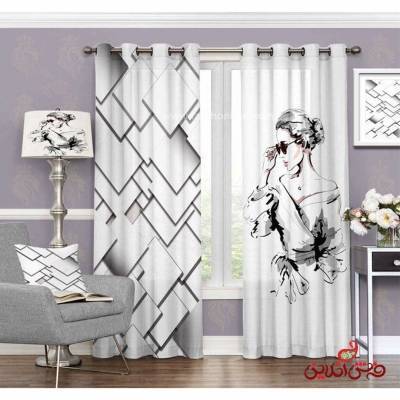 پرده طرح چهره و اشکال هندسی کد 3482