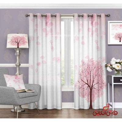 پرده طرح درخت شکوفه صورتی کد 3483